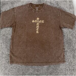 Yours Truly Sinner Cross Graphic Tee XL Brown Mineral Wash Goth Grunge Y2K